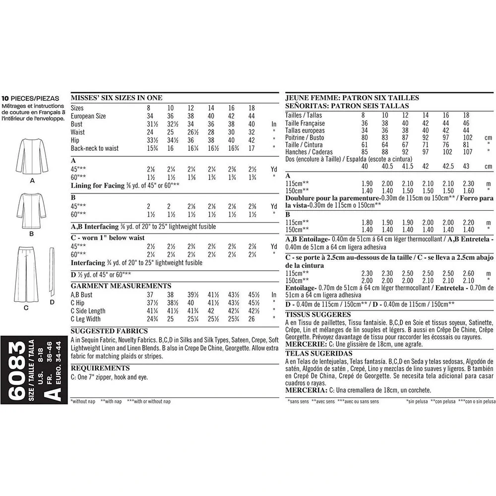 New Look Sewing‎ Pattern 6083 Pants Top Misses Size 8-18